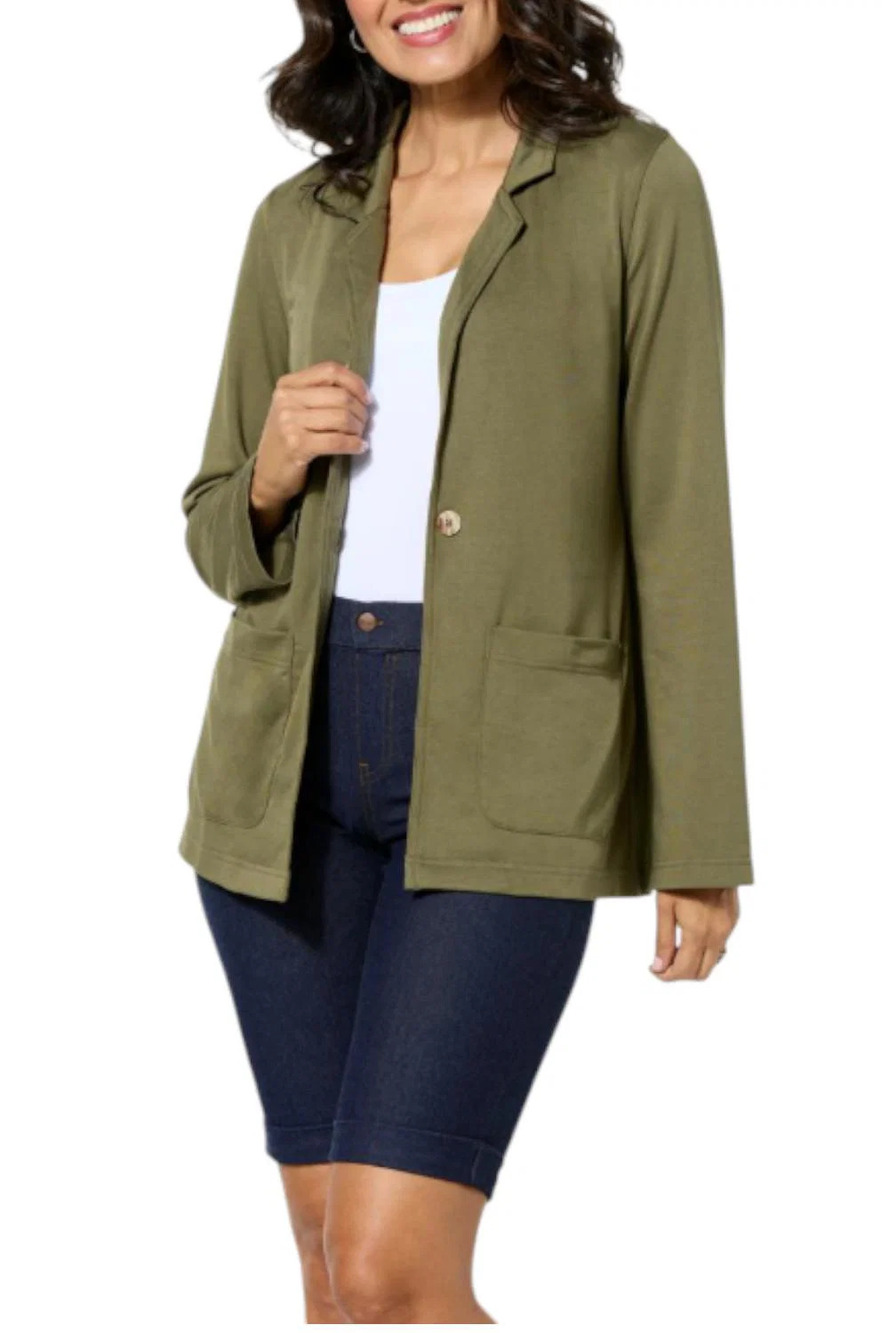 HUE Women's French Terry Knit Blazer Olive - Regular